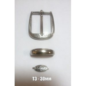 Пряжка тройник Т3 (пряжка + шлевка + наконечник) никель